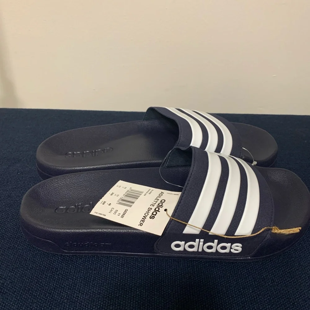 Adidas Navy and White Slide Sandals Size 12
